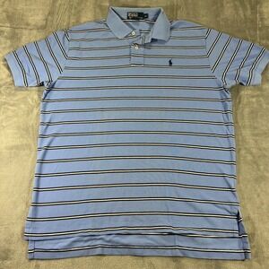 Polo Ralph Lauren Mens XL Blue Striped Short Sleeve Pique Polo Shirt Cotton